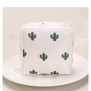 White Cube Pouch with Cactus Print